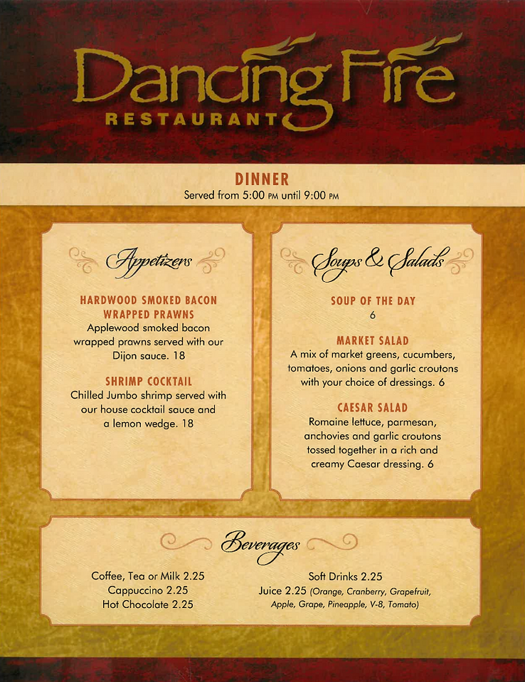 Dancing Fire Menu - Page 1