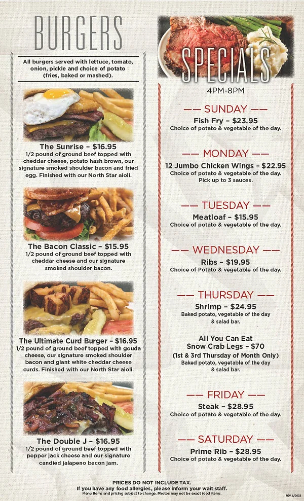 Northstar Restaurant Menu - Page 1