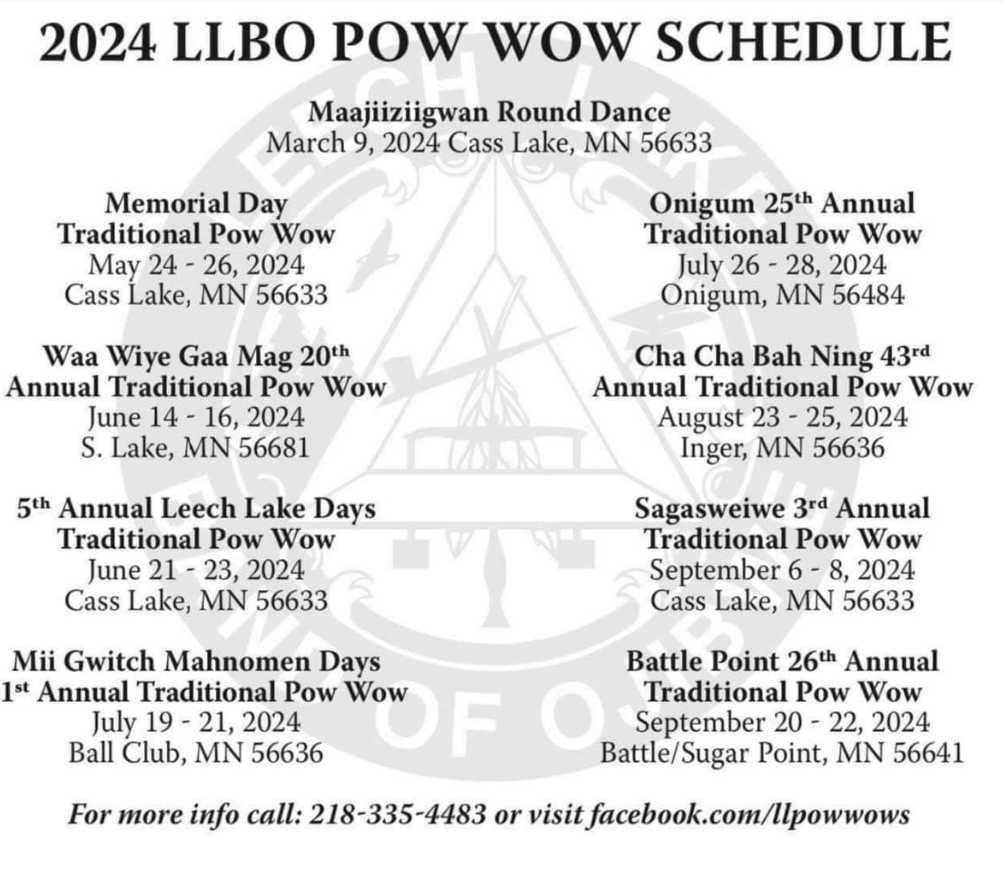 2024 LLBO Pow Wow Schedule